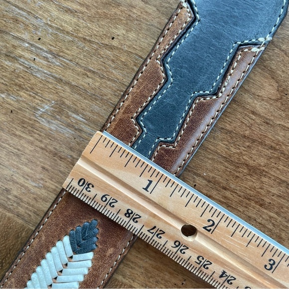 Vintage Buffalo & Indian Head Coin Concho Western Gray & Brown Leather Belt 34" - Picture 11 of 14